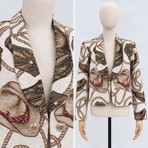 Vintage Western Cowboy Print Blazer Jacket Medium